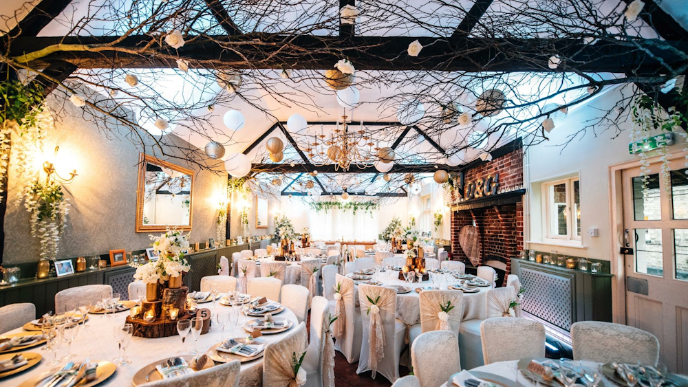 Gold Paper Lanterns add glamour to a winter wedding